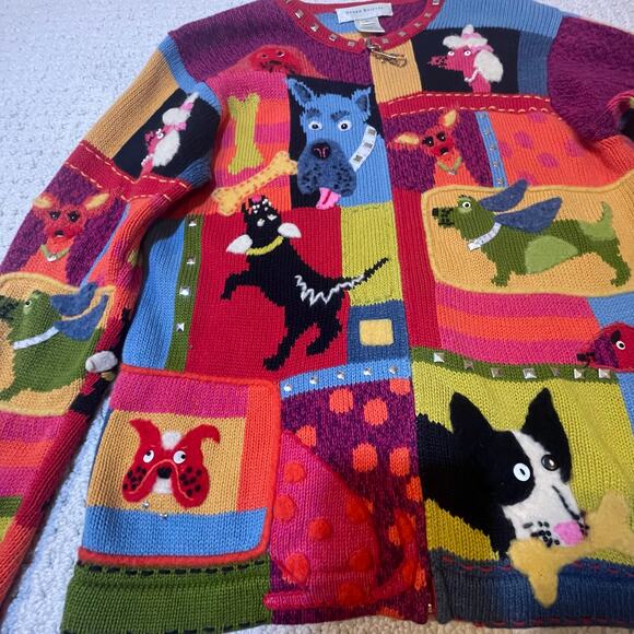 Fun Colorful Patchwork Colorblock Dog Susan Bristol Cotton Appliqué Sweater S - Picture 4 of 9